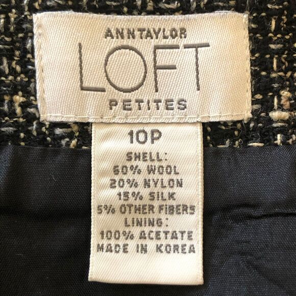 Ann Taylor Loft Black Tweed Silk Wool Petite Skirt - Picture 5 of 6